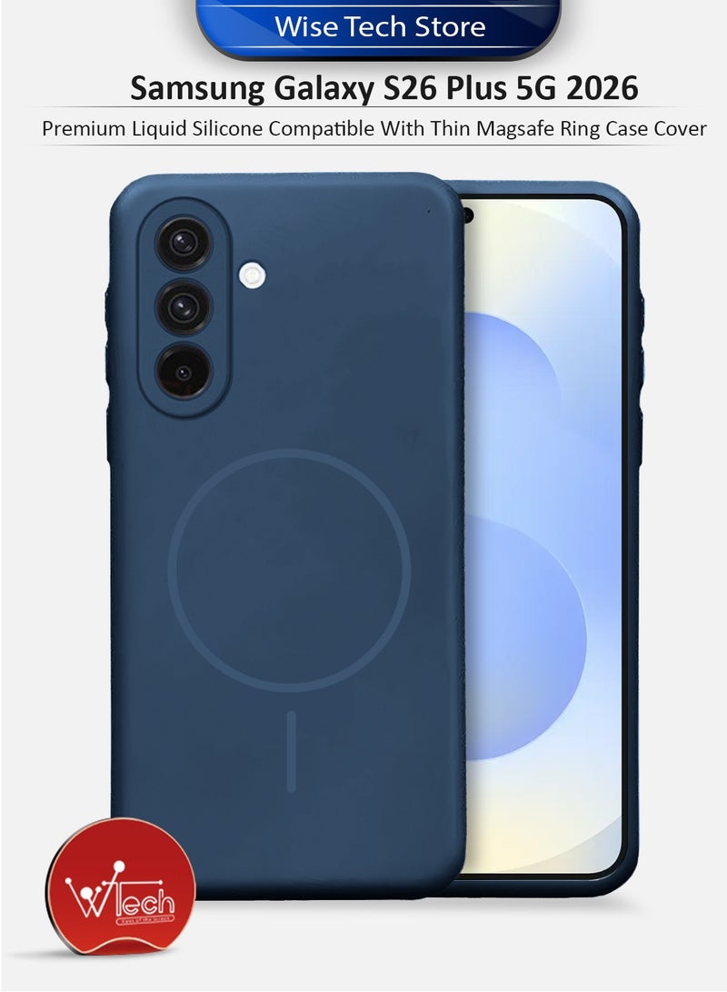 دبليو تيك سامسونج جالاكسي S26 بلس 5G 2026 غطاء حماية متوافق مع حلقة ماجسيف رقيقة من السيليكون السائل الفاخر (MCMPMN) - أزرق بحري - Image 1